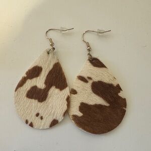 Brown and White Cow Print Teardrop Earrings